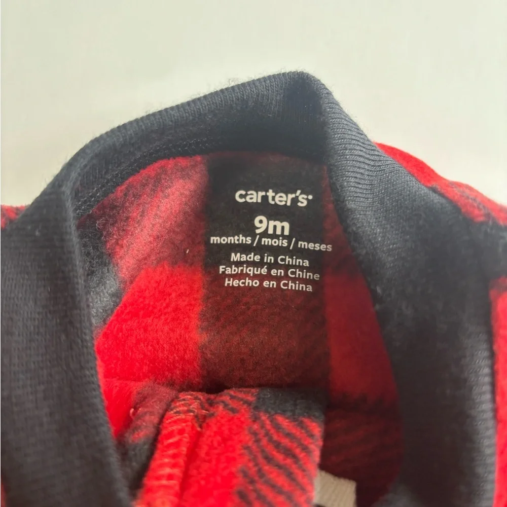 BN8 Carter's Fleece Red Plaid Footies with Reindeer Feet 9M‎ Boy Holidays Winter